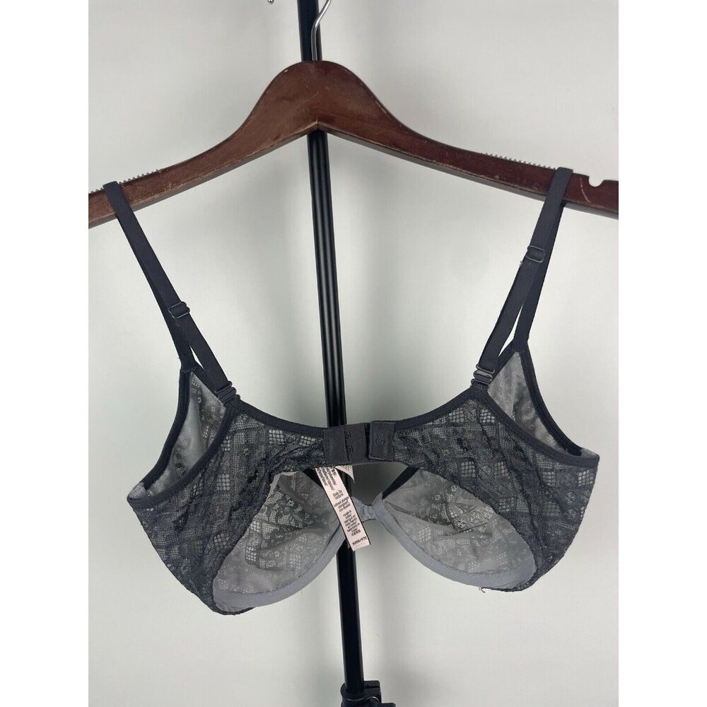 Victoria’s Secret Charcoal Sheer‎ Body by Victoria Unlined Plunge Lace Bra 32DD - Picture 3 of 6
